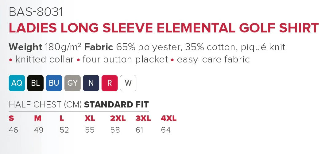 Ladies Long Sleeve Elemental Golf Shirt (Amrod)