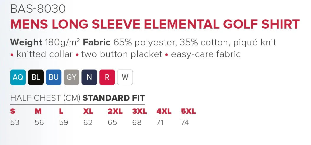 Mens Long Sleeve Elemental Golf Shirt  (Amrod)